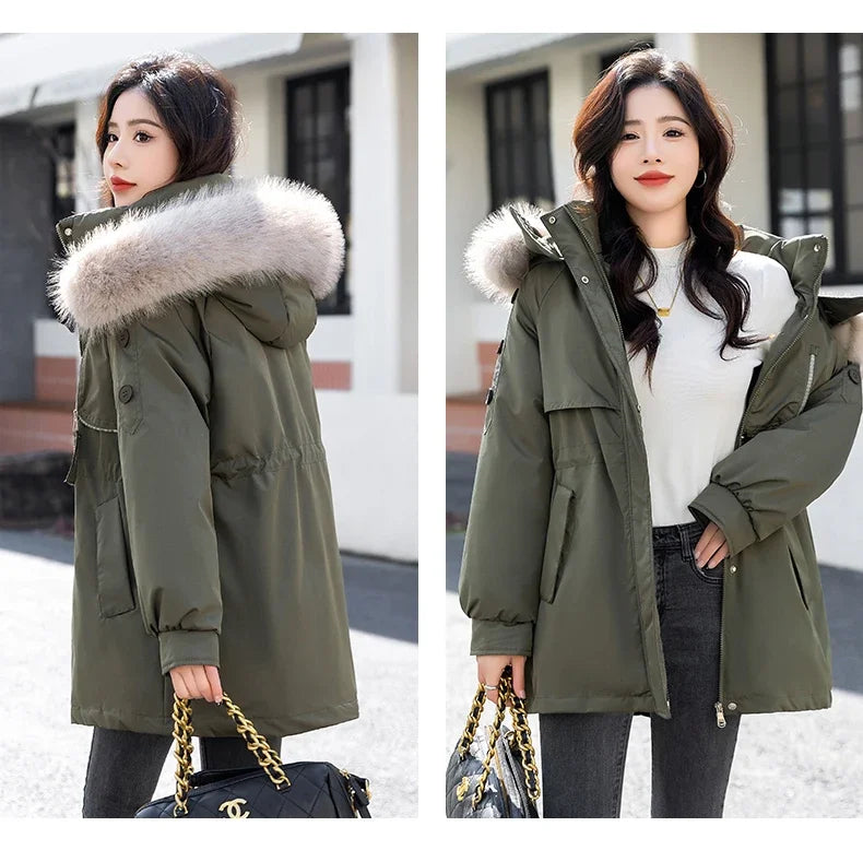 CJFHJE Parkas Winter Jackets Women Chaquetas Para Mujeres Waist Big Fur Collar Warm Down Jacket Outdoor Coat Abrigos De Plumas