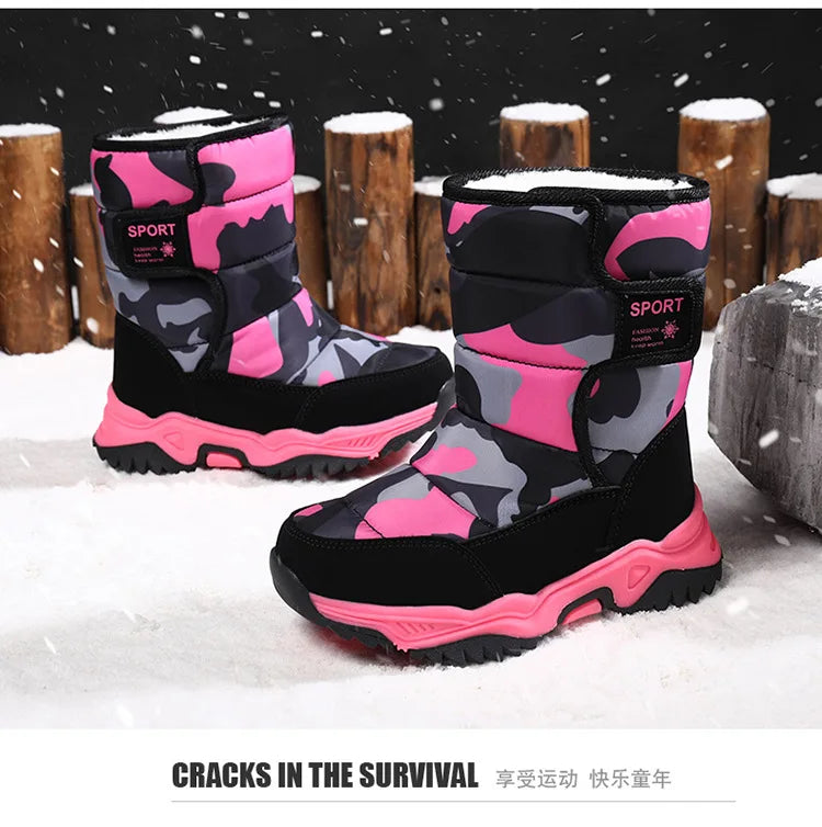 Outdoor Sport Cotton Shoes Child Footwear Fashion Waterproof Kids High Plush Boots Children Winter Boots Boys Girls Snow Boots