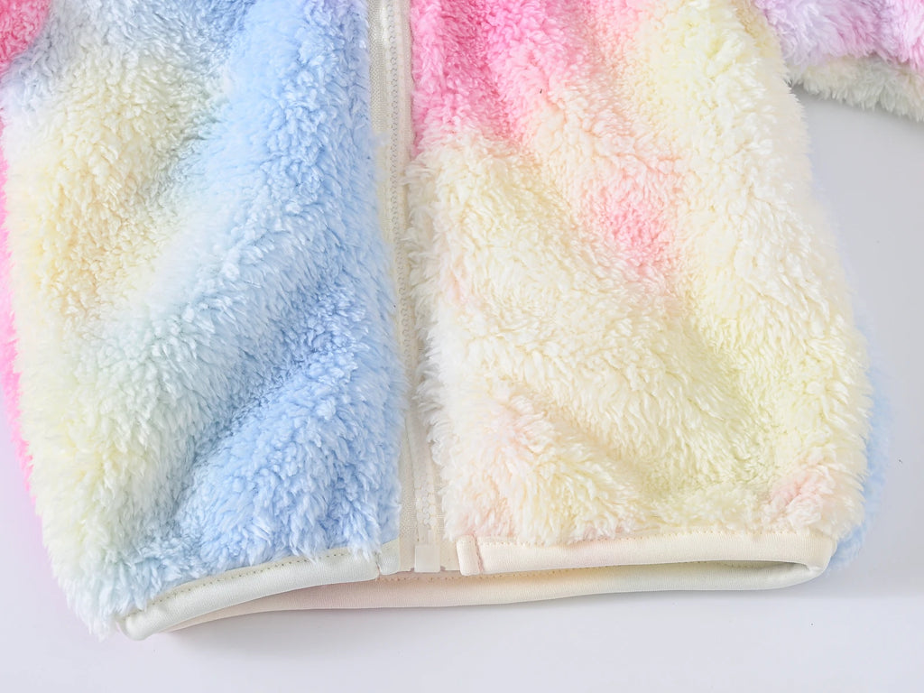 Girls woolen hooded coat solid color zipper coat children's winter clothes