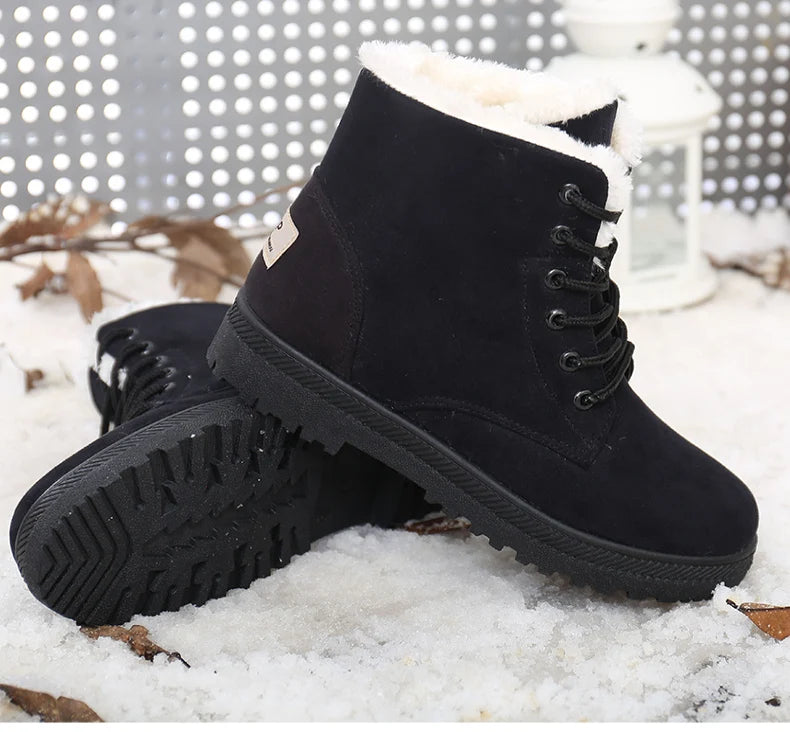 Women's Boots Warm Fur Botas Mujer 2025 Winter Shoes For Woman Snow Boots Low Heels Ankle Boots Winter Black Footwear Female