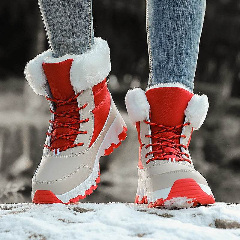 Women's Winter Fashionable Casual and Comfortable Snow Boots - Plush Lined Collar, Non-Slip, Wear-Resistant and Durable Soles, Warm Lining, Round Toe, Warm Outdoor Hiking Boots with Lace-Up Closure