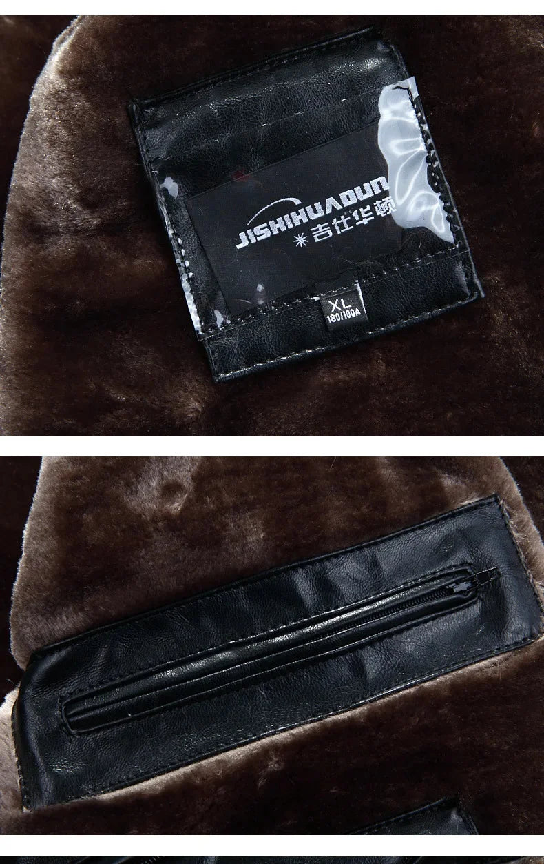 Winter New Leather Jacket for Men Short Plush Thickened Jackets 2025 Men's Raccoon Fur Collar Lapel Coats Jaqueta Couro