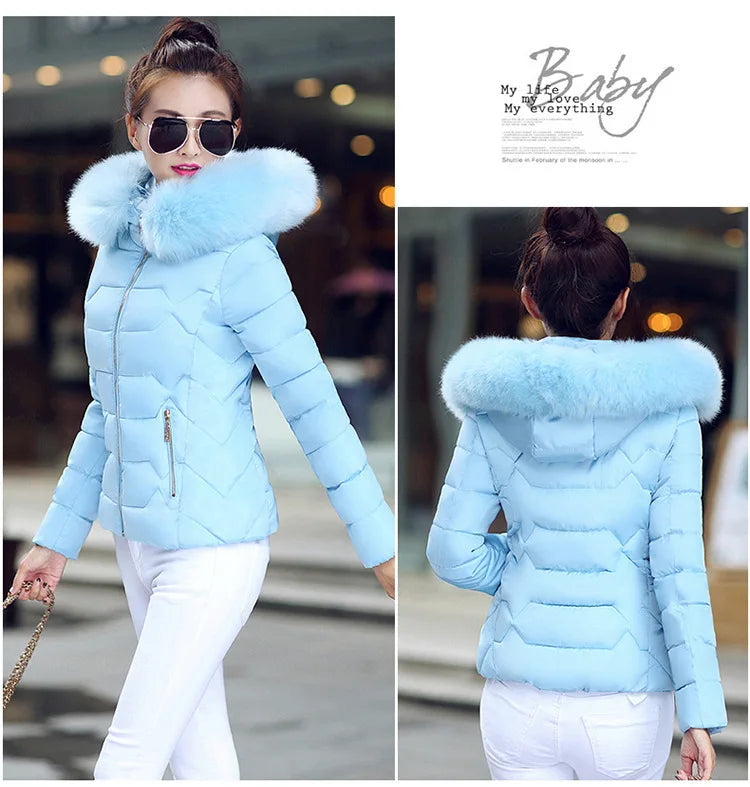 Autumn Winter Women Short Cotton Coat 2025 New Women Cotton Coat Large Fur Collar Parkas Large Size Women'S Cotton Padded Jacket