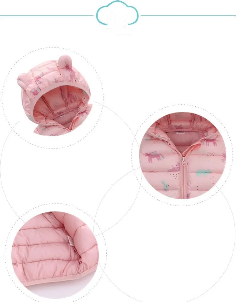 Boys Girls Lightweight Down Jacket Baby Hooded  Zipper Coats Autumn Winter Warm Outerwear 0-5 Years Kids Christmas Birthday Gift