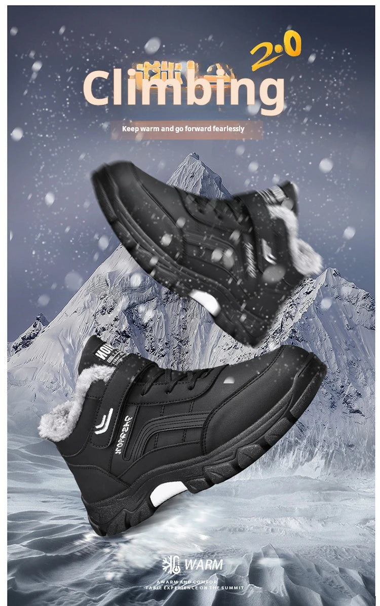 Winter Boots for Men New Waterproof PU Leather Warm Snow Ankle Boots Outdoor Warm Plush Non-slip Work High-top Casual Shoes