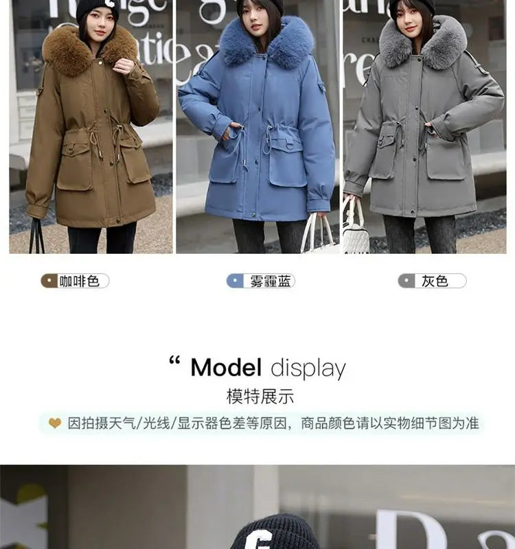 Winter Coat 2024 New Thicken Parker Women's Warm Detachable Inner Down Cotton Jacket Female Loose Warm Hooded Parkas Overcoat