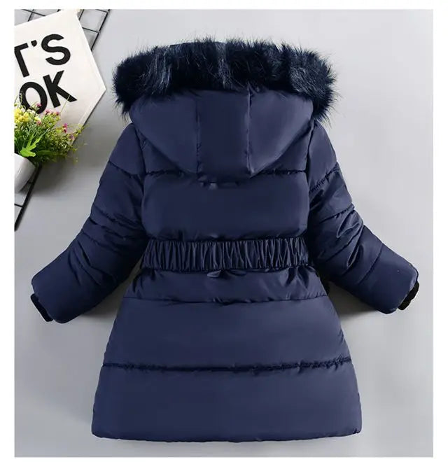Thick Keep Warm Winter Girls Jacket Detachable Hat Plush Collar Hooded Padded Lining Coat For Kids Children Birthday Present