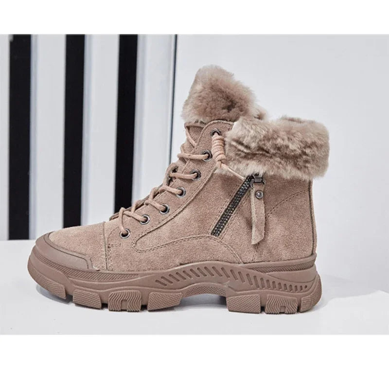 2024 Winter Shoes Women Snow Boots Thick Sole Warm Plush Cold Winter Shoes Genuine Leather Suede Women Ankle Boots