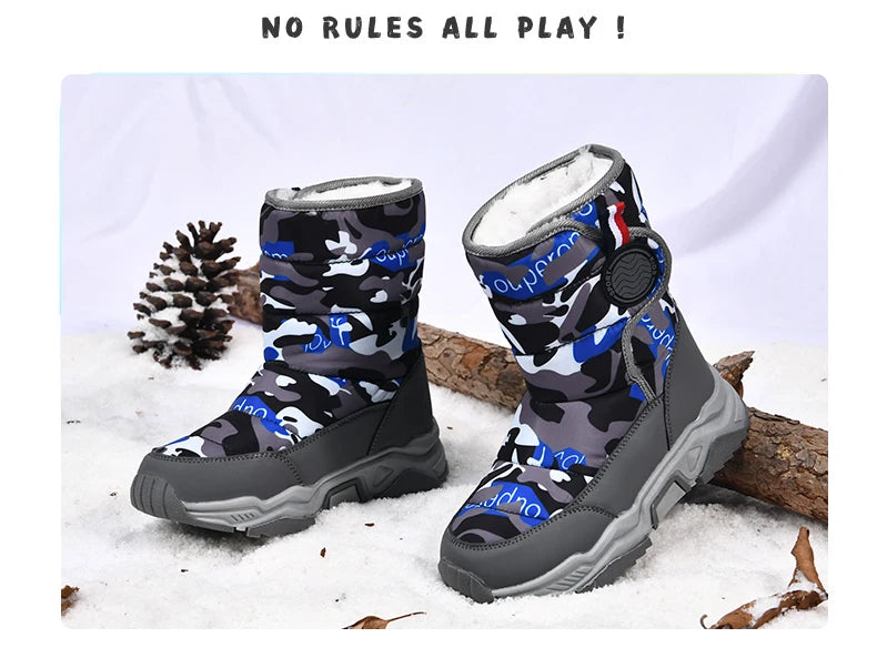 Winter Children Casual Shoes Girls Non-slip Warm Fur Snow Boots Boys Tactical Sneakers Kids Outdoor Footwear Padded Boots Female
