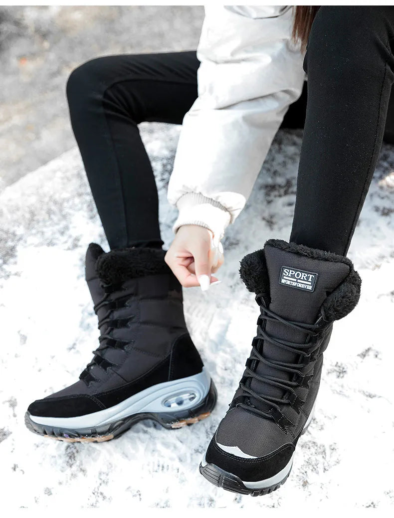 Winter Hiking Boots Shoes for Women Platform Fur Warm Snow Boots Waterproof Slip on Women Comfortable Outdoor Ankle Boots Winter