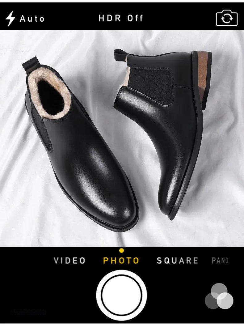 Winter New Men's Boots Genuine Leather Luxury Chelsea Boots Hidden Heels 6CM Height Increasing Shoes Man Outdoor Keep Warm Boots