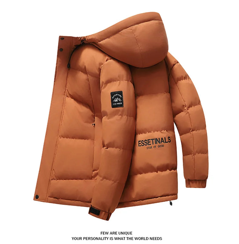 Fashion Trend with Hood Parkas for Men Quality Comfortable Thicken Warm Outerwear Solid Color Windproof Male Clothes Winter New