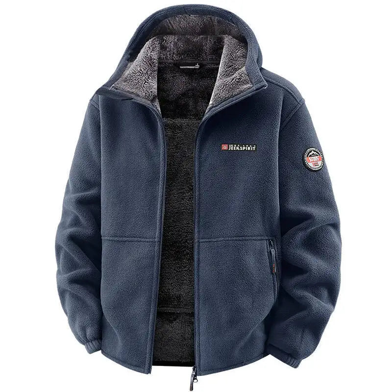 Men's Outdoor Sport Hooded Sweatshirt Jacket Warm Fleece Liner Windproof Softshell Inner Polar Fleece Coat with Zipper & Pockets