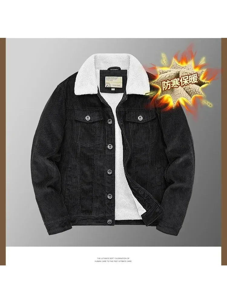 Male Cotton Jackets Padded Warm Loose Parka Coat Corduroy Short Jacket Man Solid Fur Collar Windbreaker Winter Men Fleece Jacket