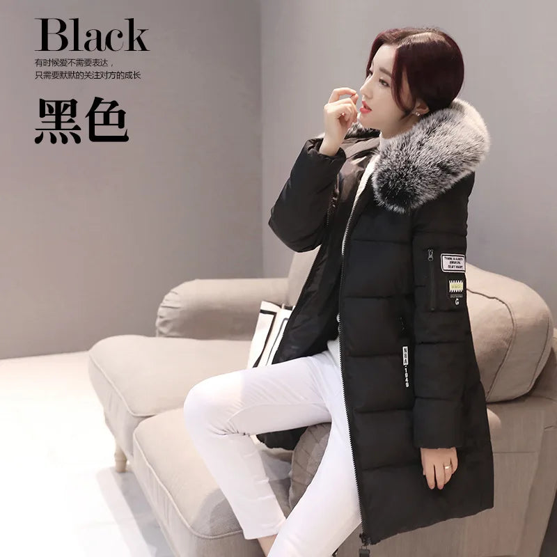 Winter Women Coat Mid-length Parkas Warm Hooded Cotton-padded Jacket Zipper Pockets Slim Thick Puffer Jacket Winter Clothes New