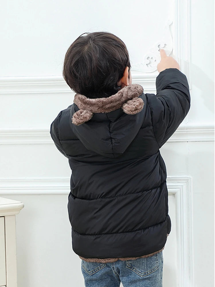 Winter Boys Cashmere Padded Jackets Children's Girls Hooded Outerwear Thick Fleece Warm Casual Coat New Christmas Birthday Gift