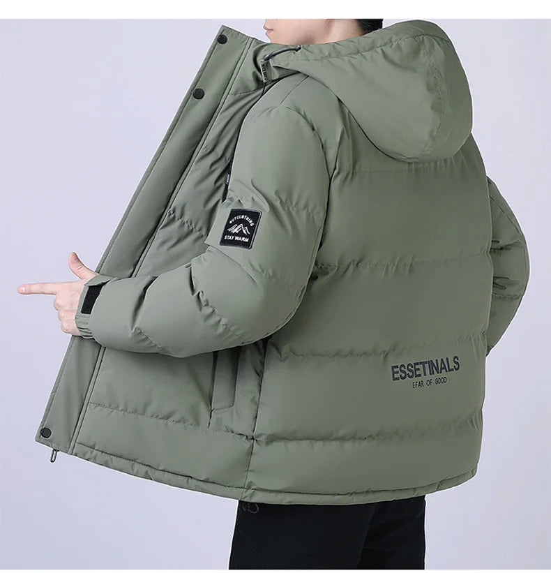 Fashion Trend with Hood Parkas for Men Quality Comfortable Thicken Warm Outerwear Solid Color Windproof Male Clothes Winter New