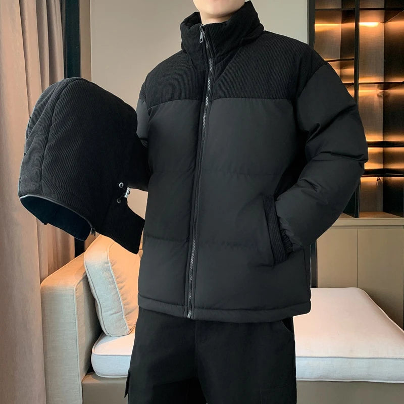 Winter Parka Jacket Men Removable Hood Thicken Keep Warm Cold Weather Windproof Coats Patchwork Cotton Padded Puffer Jacket