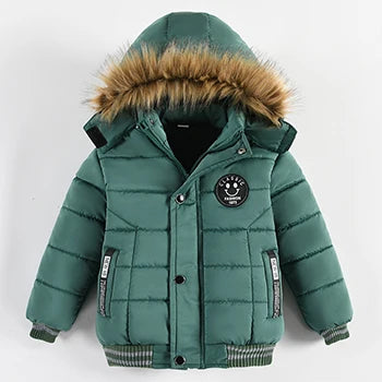 Autumn Winter Boys Jacket New Keep Warm Baby Coat Hooded Zipper Fashion Fur Collar Boys Outerwear 2 3 4 5 6 Years Kids Clothes