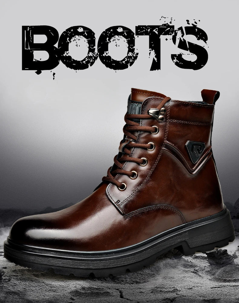 Autumn Winter Side Zipper Genuine Leather Boots for Men Fashion Casual Warm Cotton Work Shoes Man New Designer Ankle Boots Male