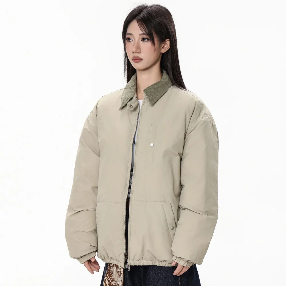 Women's Winter Down Padded Jacket Lapel Black Fashion Coat Winter Women Gray Women's Simple Solid Gray Winter Oversize Jacket