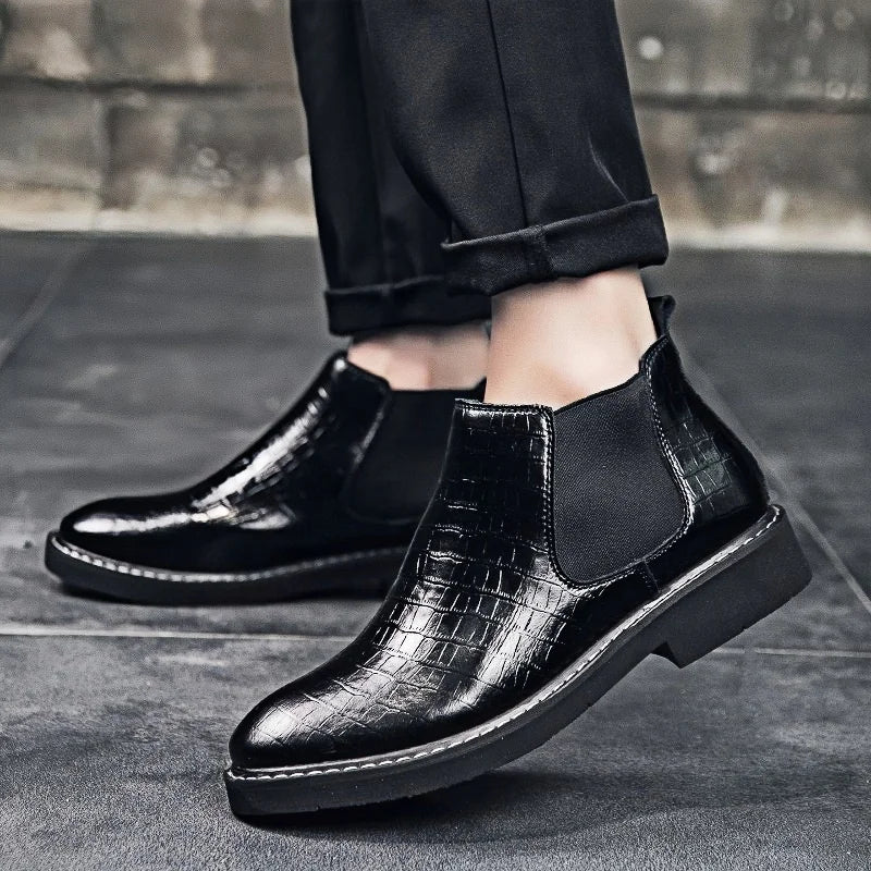 Ankel Boots Men Leather Outdoor Height Increase Insole 6cm Man Elevator Shoes Plus Size 38-48