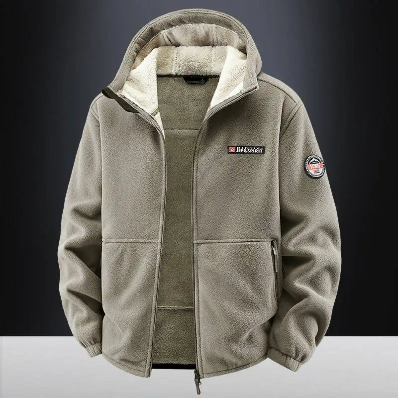 Men's Outdoor Sport Hooded Sweatshirt Jacket Warm Fleece Liner Windproof Softshell Inner Polar Fleece Coat with Zipper & Pockets
