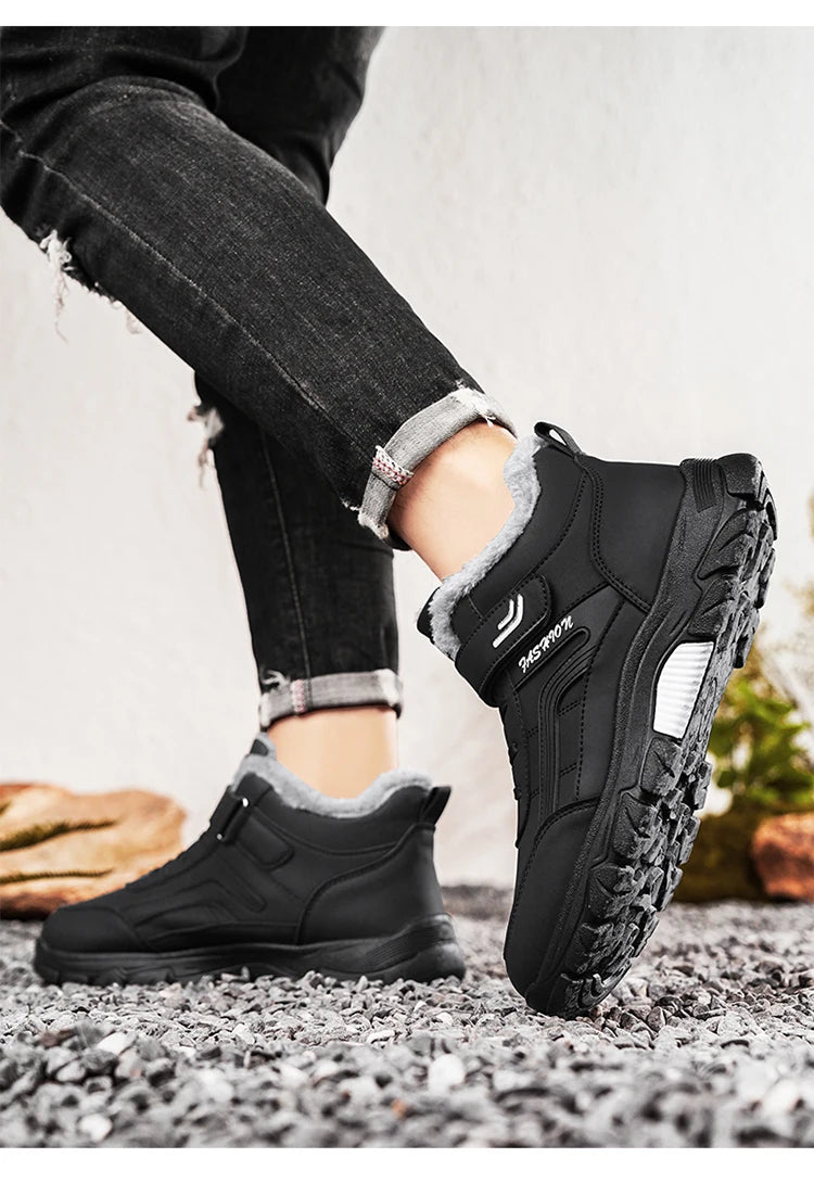 Winter Boots for Men New Waterproof PU Leather Warm Snow Ankle Boots Outdoor Warm Plush Non-slip Work High-top Casual Shoes