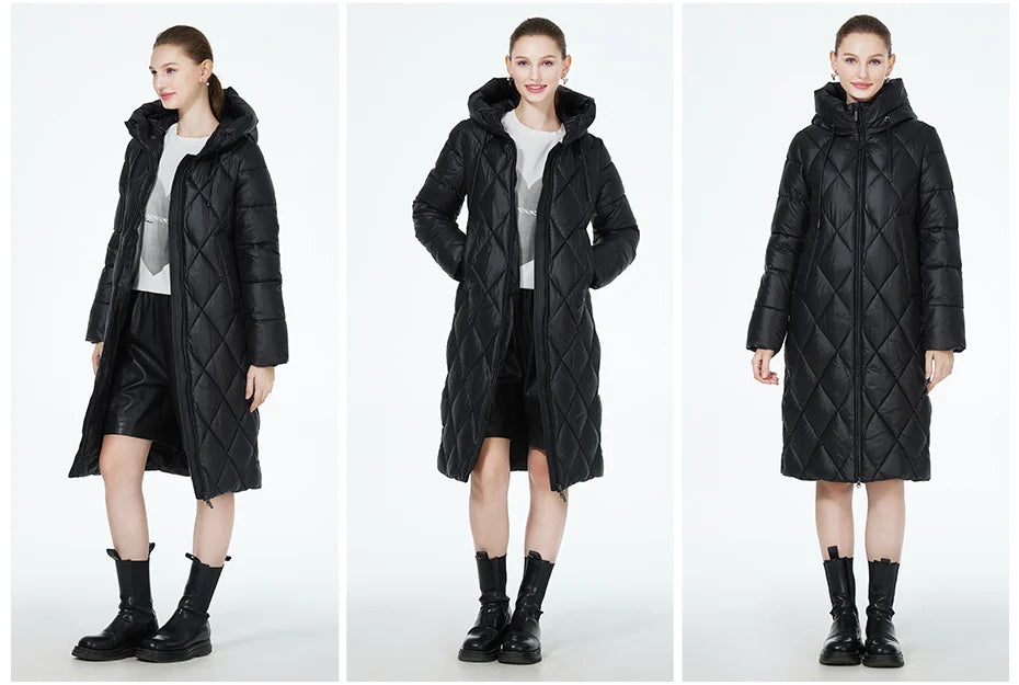 ICEbear-Women's Diamond Quilted Jacket, Lengthened Style, Padded Parka, Warm Cotton Coat, Lengthened, Winter, 2023, GWD22631D