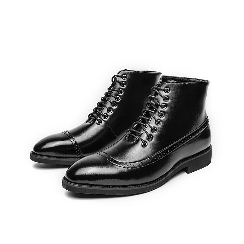 Winter Trend High Top Workwear Shoes Tips Thick Soles for Men's Business Dress Shoes British Style Men's Leather Ankle Boots