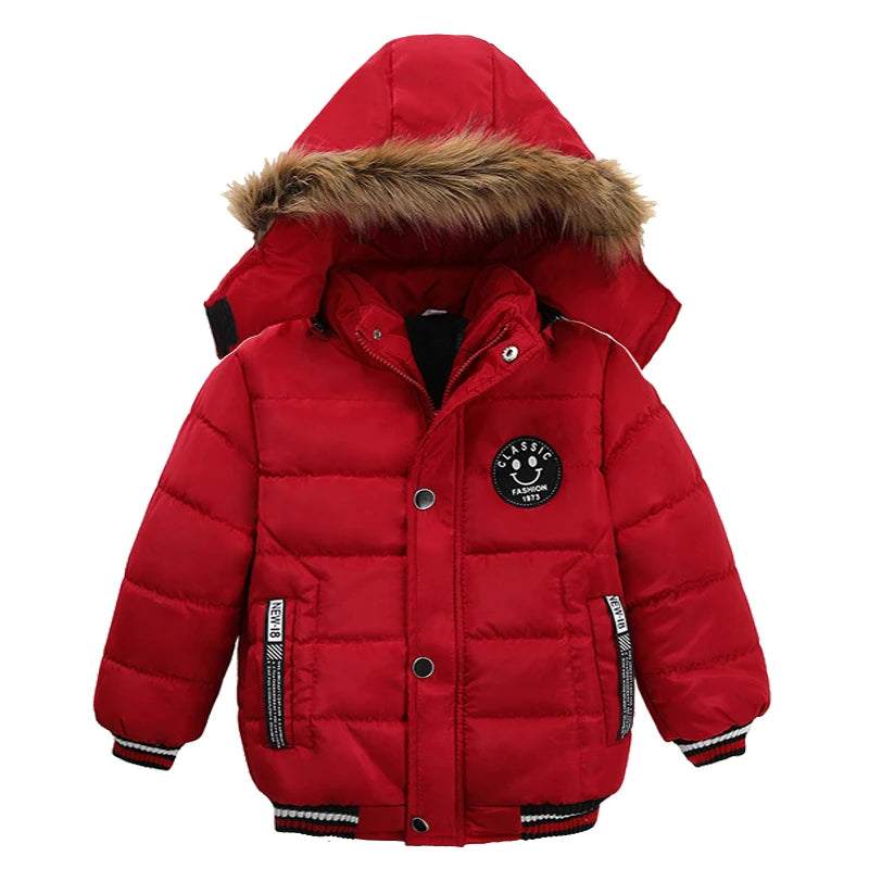 Autumn Winter Boys Jacket New Keep Warm Baby Coat Hooded Zipper Fashion Fur Collar Boys Outerwear 2 3 4 5 6 Years Kids Clothes