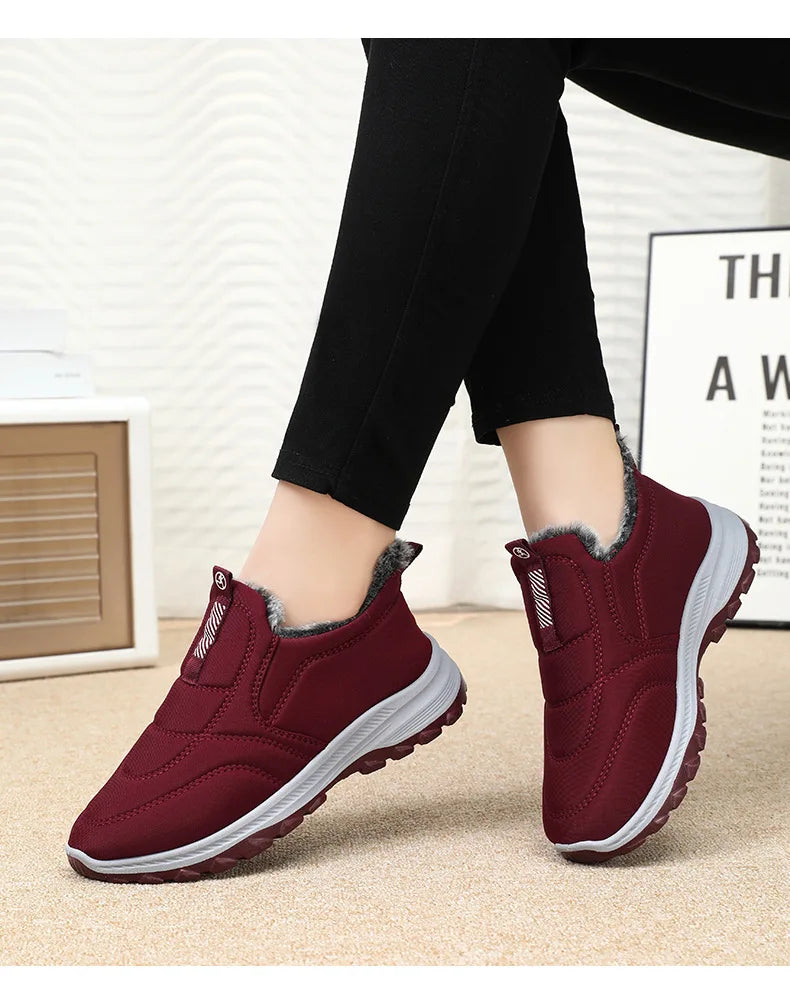 Women's Boots 2025 Winter Shoes For Women Ankle Boots Warm Fur Botas Mujer Waterproof Low Heels Snow Boots Winter Flat Shoes