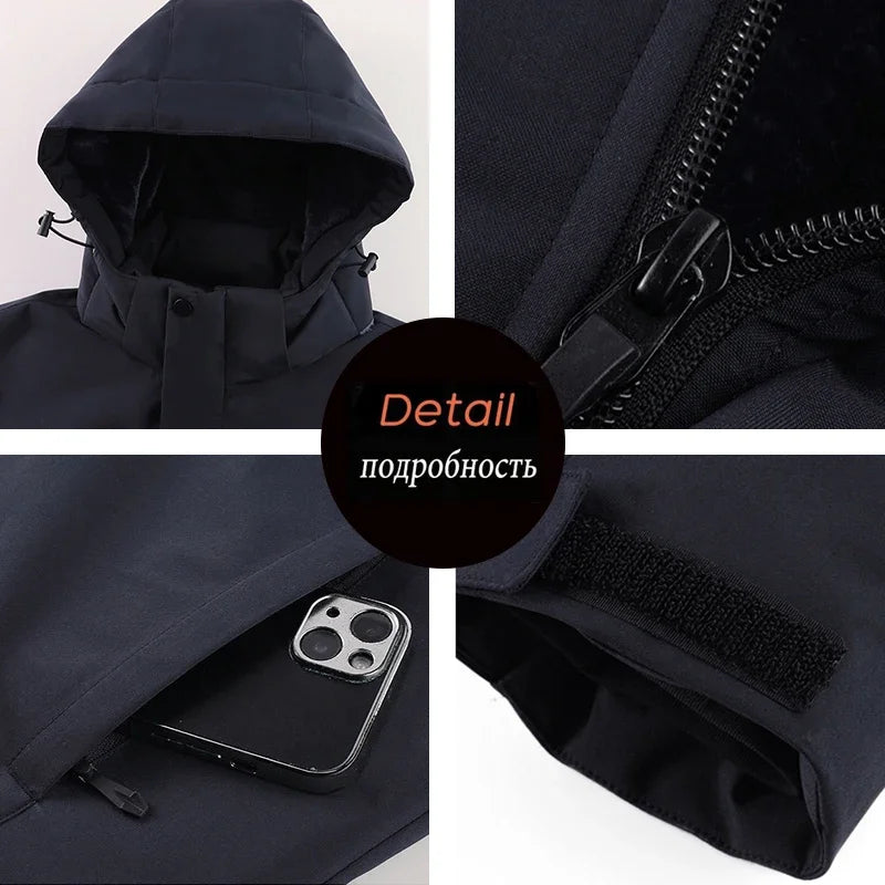 Winter Men Warm Waterproof Jackes Coat Mens Windproof Fleece Thicken Jacket Parkas Man Outdoor Casual Hooded Coat Jackets Male