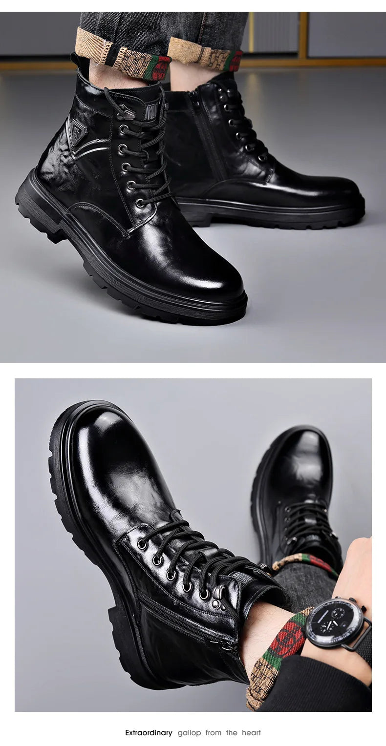 Autumn Winter Side Zipper Genuine Leather Boots for Men Fashion Casual Warm Cotton Work Shoes Man New Designer Ankle Boots Male