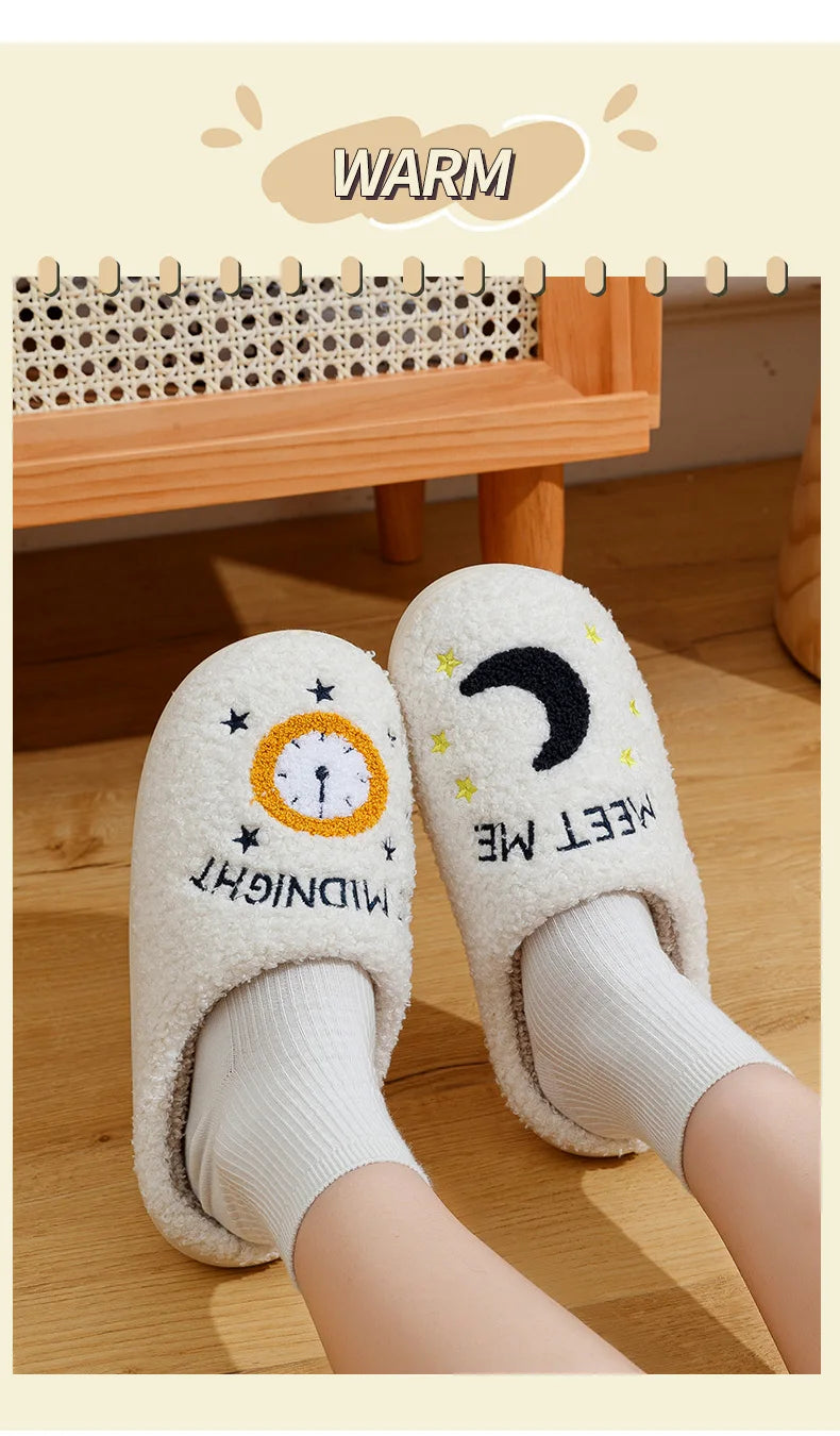 Winter Fashion Women's Slippers Cozy Comfort Meet Me At Midnight Slides Soft Sole Anti-slip Moon Houseshoes Fans Gift