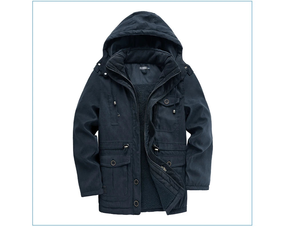 Winter Mens Fleece Warm Jackets Fashion Men Thicken Thermal Tactical Hooded Coats Men Outdoor Multi-pocket Windbreaker Jacket