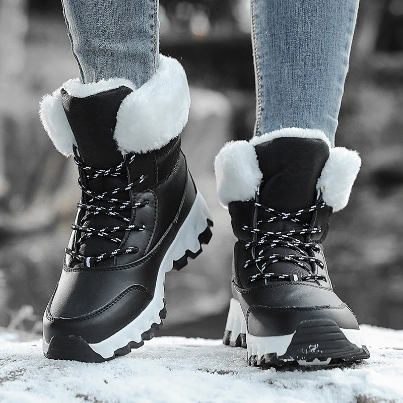 Women's Winter Fashionable Casual and Comfortable Snow Boots - Plush Lined Collar, Non-Slip, Wear-Resistant and Durable Soles, Warm Lining, Round Toe, Warm Outdoor Hiking Boots with Lace-Up Closure
