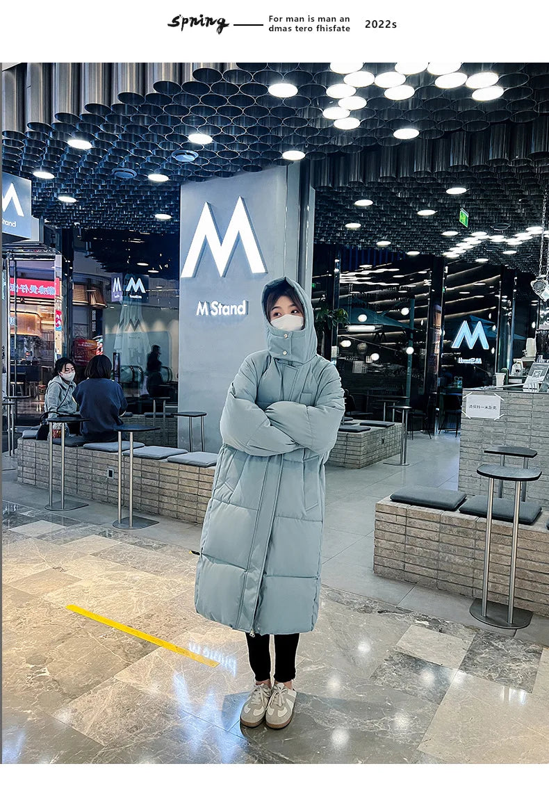 Vielleicht 2025 Korean Jacket Women Winter X-long Parkas Solid Hooded Thicken Warm Female Snow Wear Coat Padded Loose Clothes