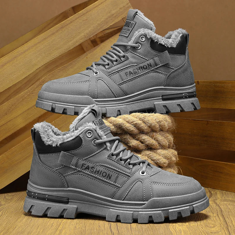 Men's plus size warm and velvet work boots soft-sole anti-slip high-top boots winter fashion youth comfort outdoor cotton boots