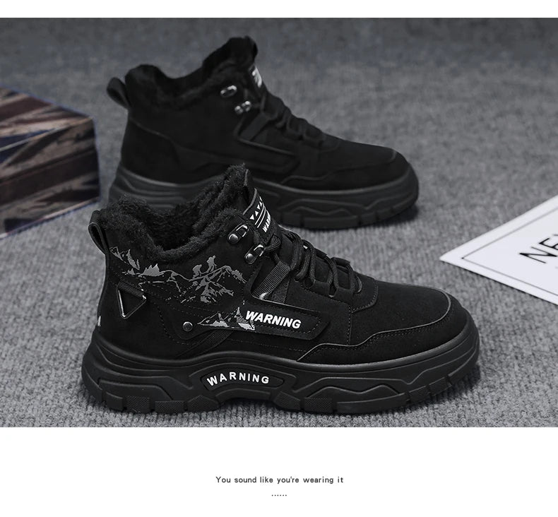 Men's boots winter new warm and velvet cotton boots non-slip comfortable casual boots fashion youth Joker outdoor high-top boots