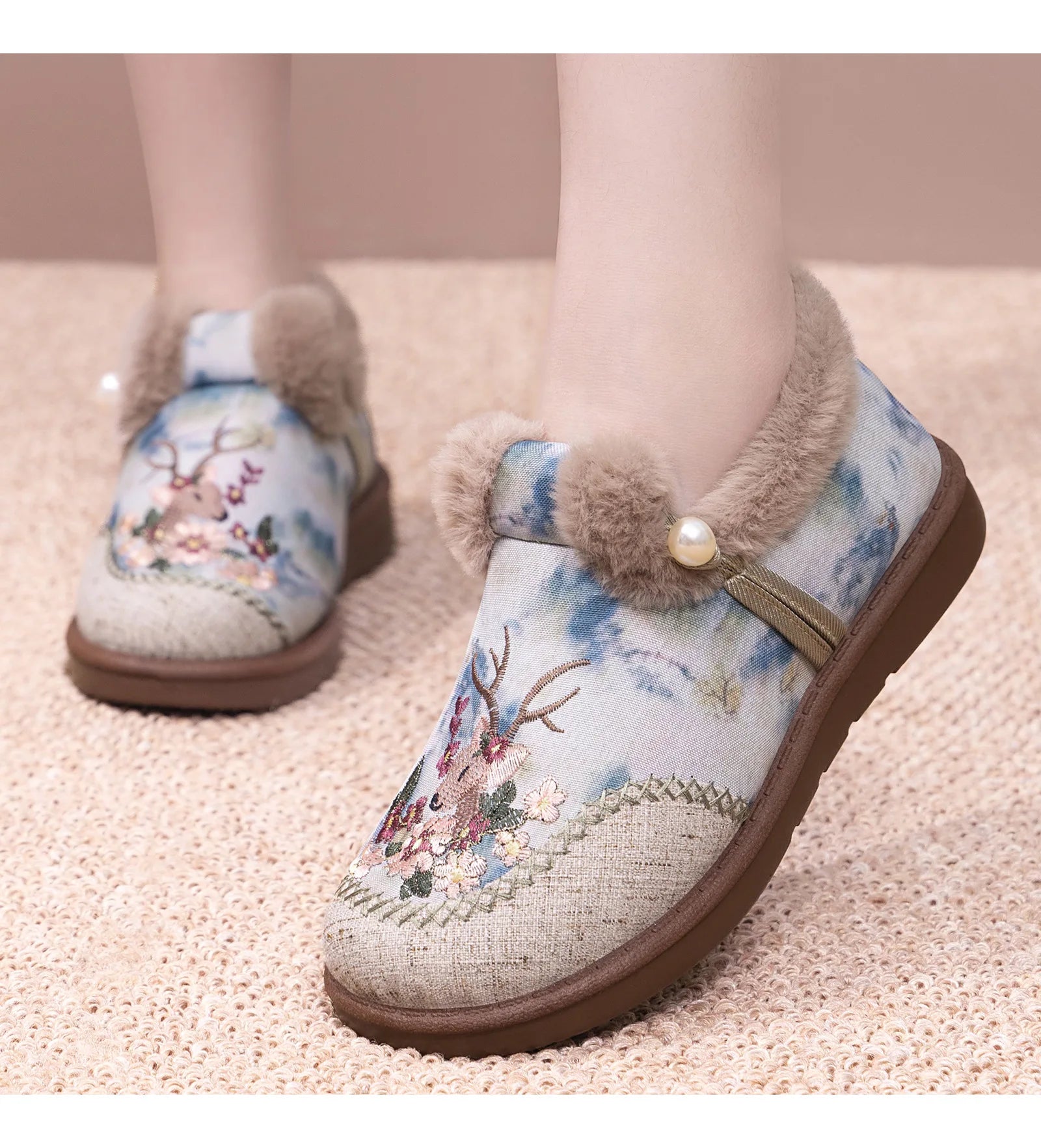 Winter Snow Boots For Women Brand Plus Thick Fur Cotton Shoes Outdoor Warm Footwear Embroidery ladies Ankle Boot Lazy Shoes