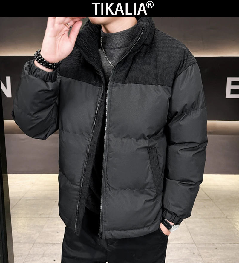 Winter Parka Jacket Men Removable Hood Thicken Keep Warm Cold Weather Windproof Coats Patchwork Cotton Padded Puffer Jacket