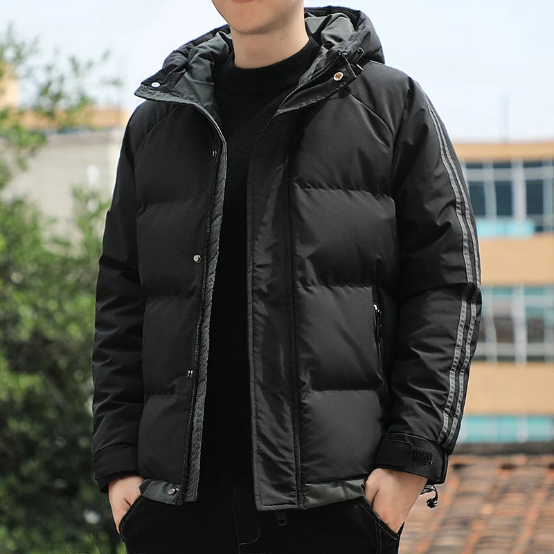 Men's Winter Warm Padded Jacket with Hood Casual Thickened Coat for Autumn Winter Outdoor Windproof Warm Outerwear