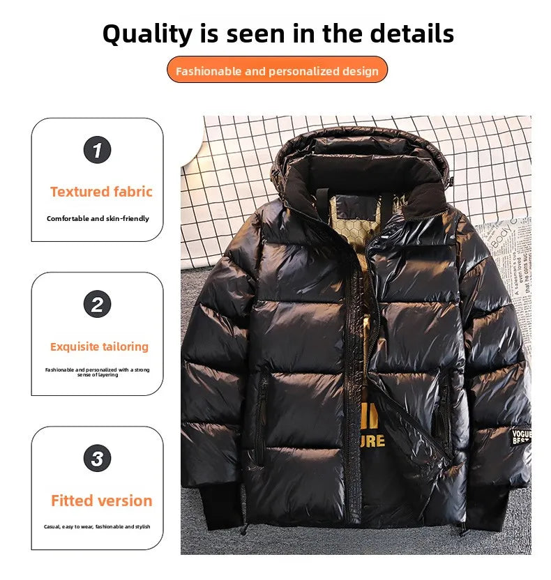 Winter Warm Jacket Men's Trendy Brand Black Gold Bright Waterproof Warm Parka Short Casual Down Cotton Padded Coat man padded
