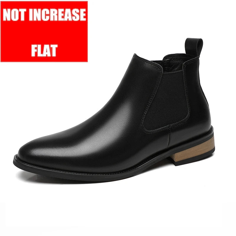 Winter New Men's Boots Genuine Leather Luxury Chelsea Boots Hidden Heels 6CM Height Increasing Shoes Man Outdoor Keep Warm Boots