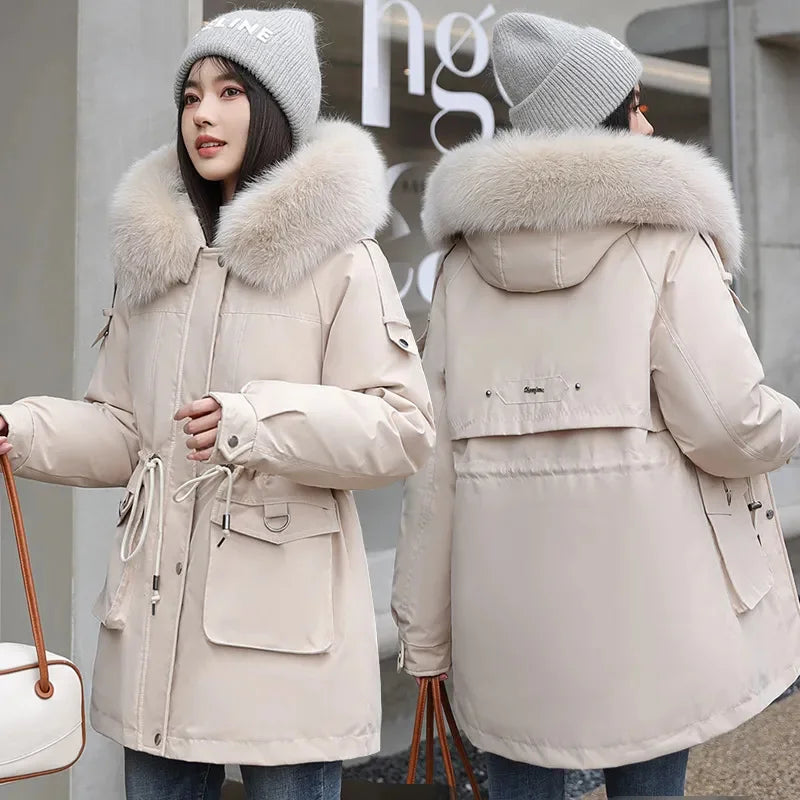 Winter Coat 2024 New Thicken Parker Women's Warm Detachable Inner Down Cotton Jacket Female Loose Warm Hooded Parkas Overcoat