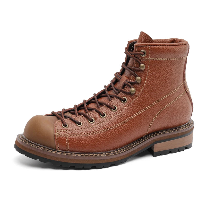 Men Leather Boots Vintage Work High Top Men's Shoes British Style Men's Leather Boots Spring Non Slip Lace Up Platform Shoes Man