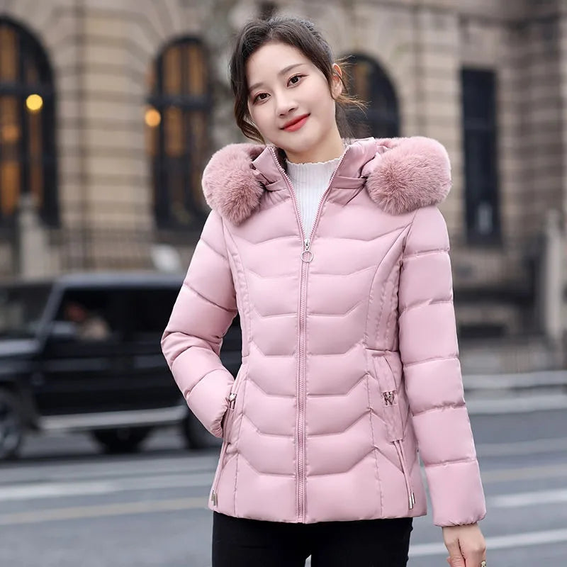 2024 New Winter Jacket Women Parka Fashion Long Coat Wool Liner Hooded Parkas Slim With Fur Collar Warm Snow Wear Padded Clothes