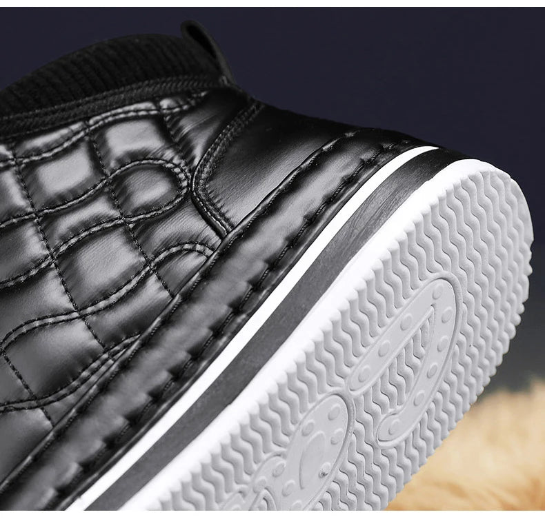 Winter New Shoes for Men Fur Boots High Tops Leather Warm Plush Casual Shoes Outdoor Snow Boots