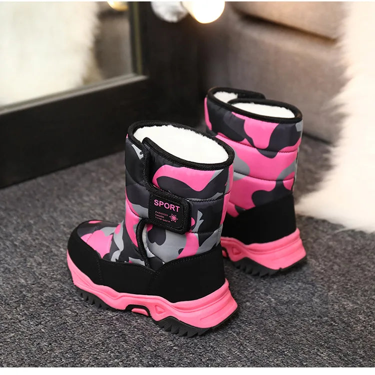 Outdoor Sport Cotton Shoes Child Footwear Fashion Waterproof Kids High Plush Boots Children Winter Boots Boys Girls Snow Boots